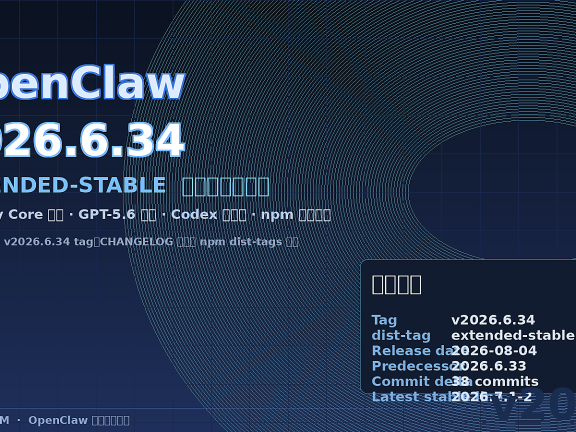 OpenClaw 2026.6.34 正式版补丁解读：extended-stable 主线加固、Codex 子代理与依赖安全修复